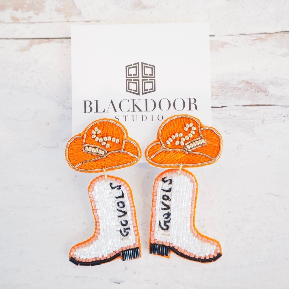 Beaded Collegiate Go Vols Tennessee Cowboy Boot Earrings